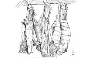 Drei Jacken an der Garderobe - Bild 2 [Zeichnung]